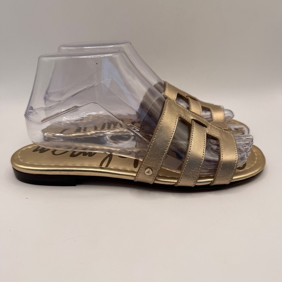 Sam Edelman Shoes - Sam Edelman Bay Metallic Gold Leather Cutout Slide Sandals Womens 7.5 M
